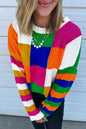 Checker Colorblock Round Neck Sweater