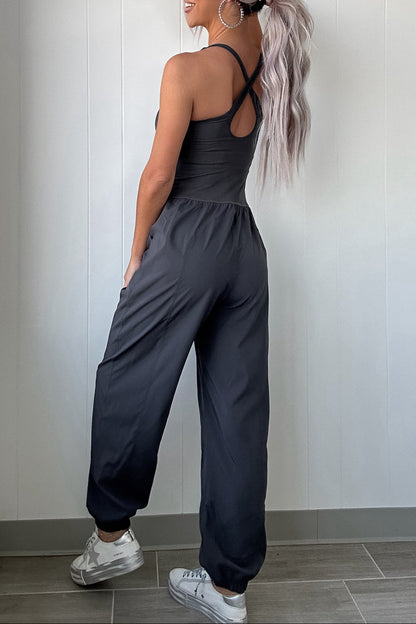 Solid Cross Back Jogger Jumpsuit