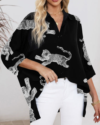 Tiger 3/4 Sleeve Oversized Shirt