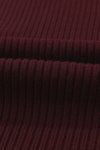 Solid Ribbed Knit Patch Pocket Short Sleeve Sweater