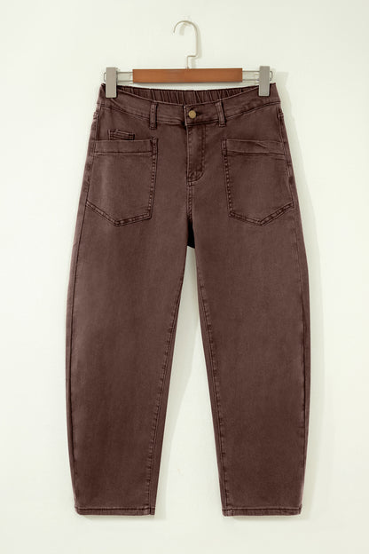 Solid Denim Patch Pocket Barrel Leg Jeans
