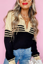 Colorblock Stripe Collared V-Neck Sweater