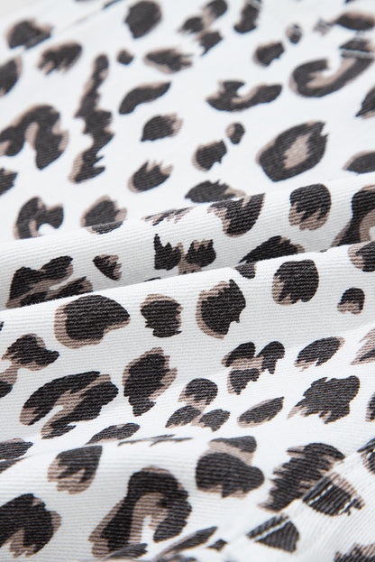 Leopard Frayed Hem Denim Shorts