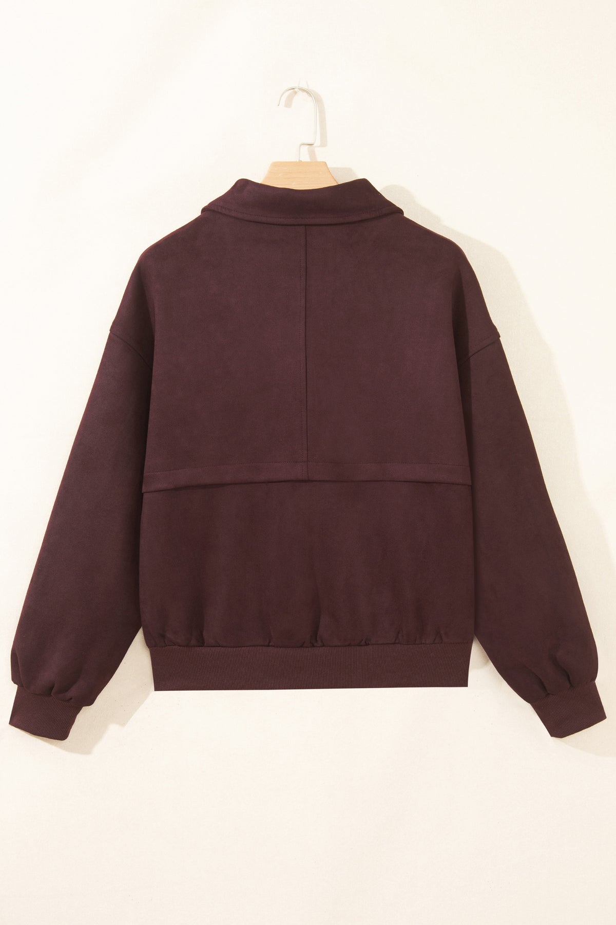 Solid Faux Suede Zip-Up Collared Jacket