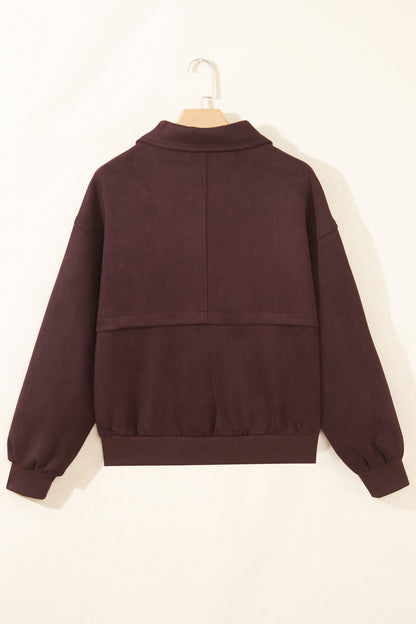 Solid Faux Suede Zip-Up Collared Jacket