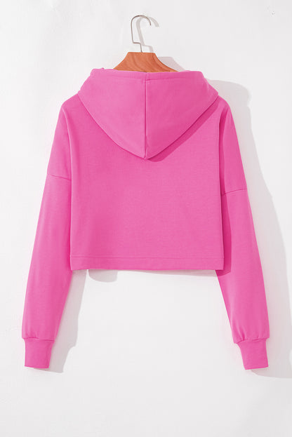 Solid Drop Shoulder Cropped Hoodie