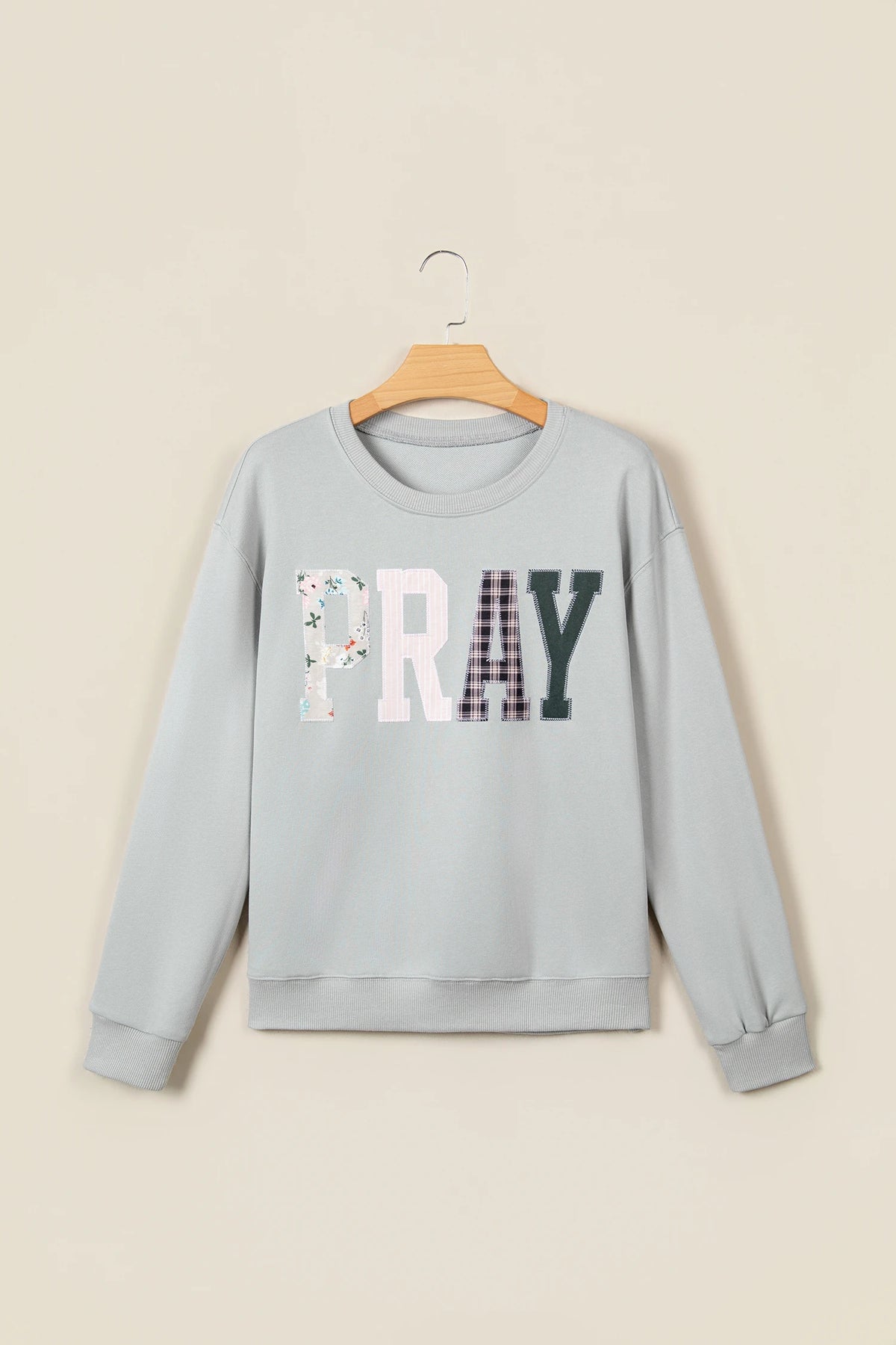 PRAY Embroidered Patchwork Drop Shoulder Sweatshirt