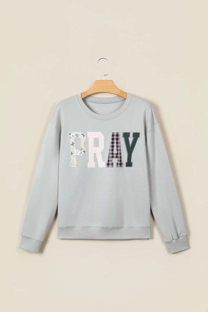 PRAY Embroidered Patchwork Drop Shoulder Sweatshirt