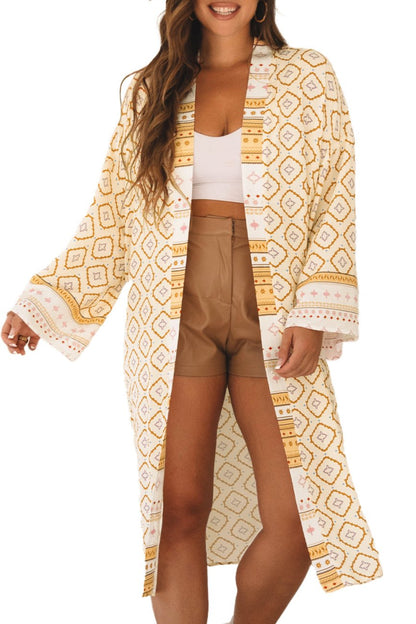 Geometric Wide Sleeve Long Kimono