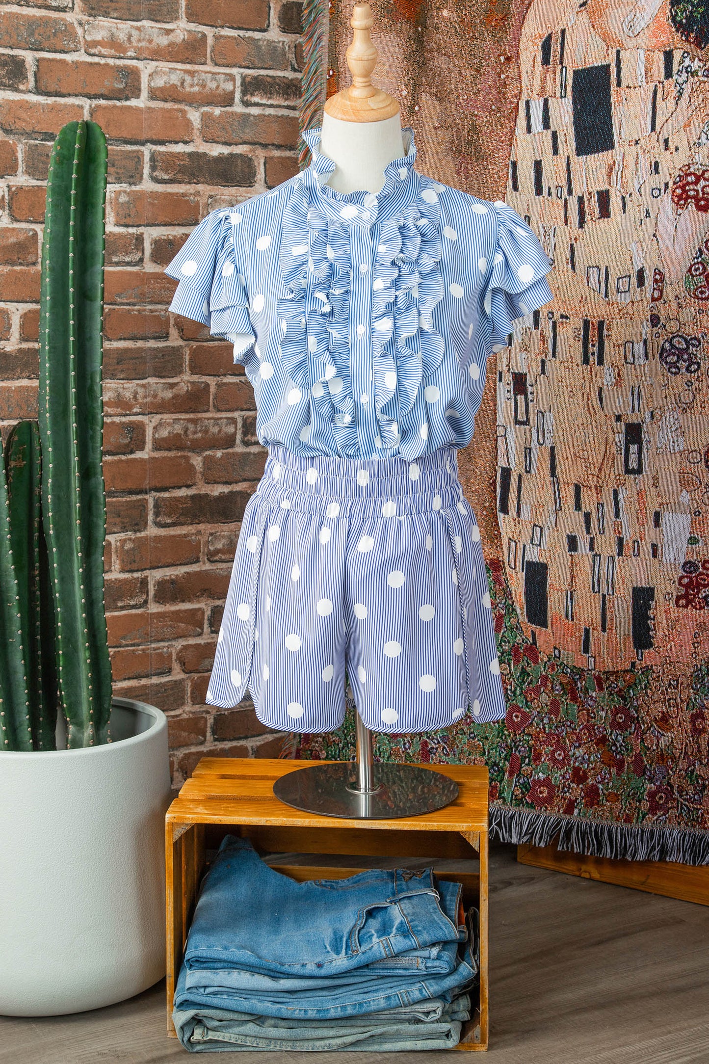 Polka Dot Shirred High Waist Shorts