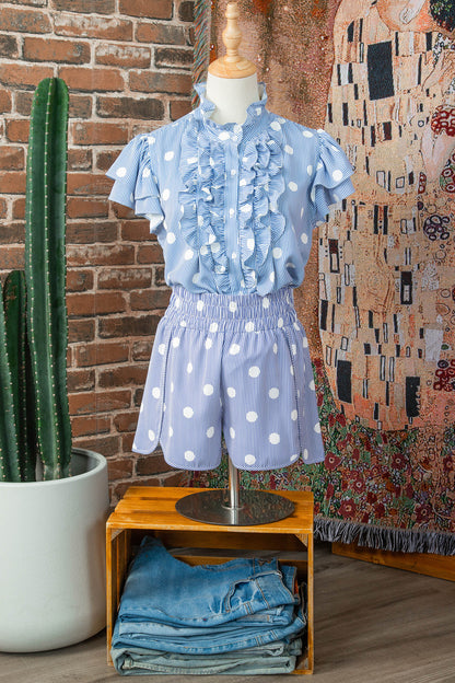 Polka Dot Shirred High Waist Shorts