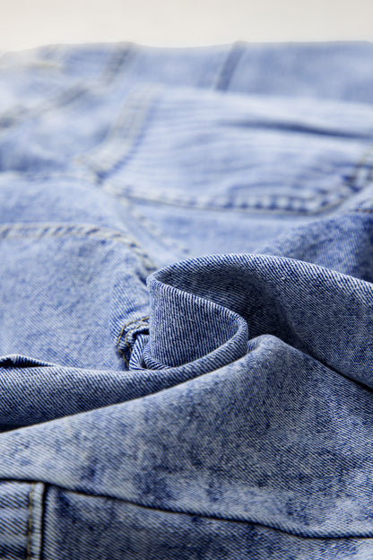 Stripe Denim Paisley Patchwork Raw Hem Shorts