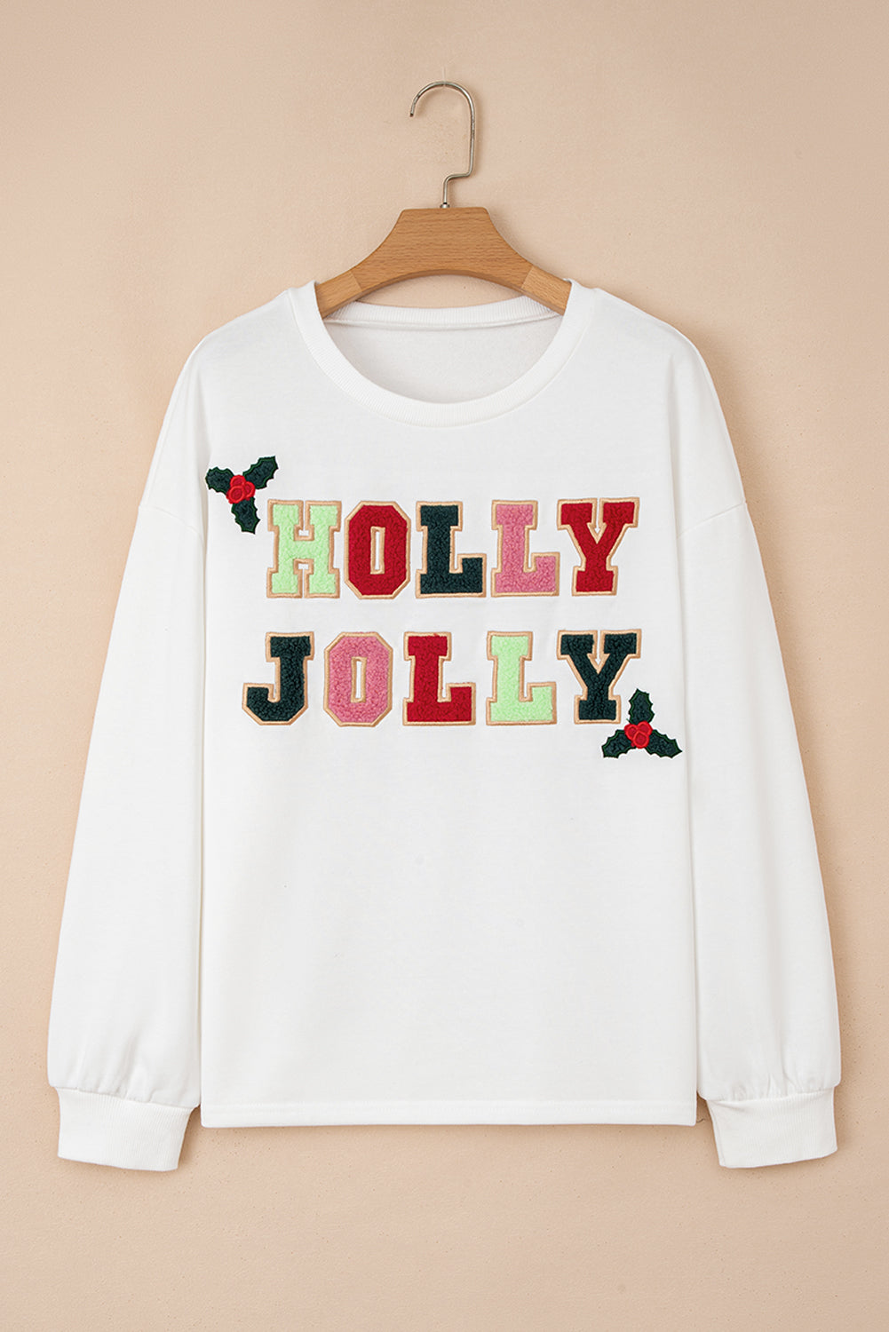 HOLLY JOLLY Embroidered Pullover Sweatshirt