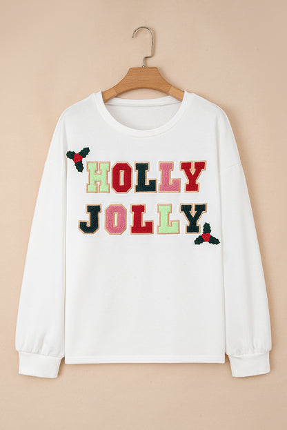 HOLLY JOLLY Embroidered Pullover Sweatshirt