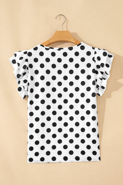 Polka Dot Ruffle Short Sleeve Blouse