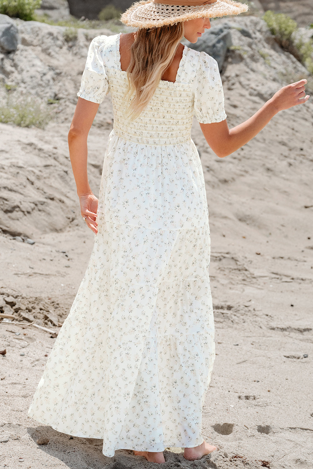bash boho dress Floral Frilly Shirred Bodice Tiered Maxi Dress Pretty Bash