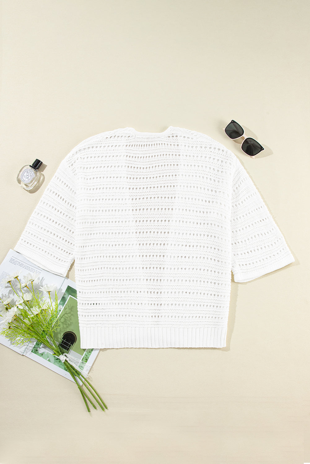 Pointelle Knit 3/4 Sleeve Cardigan