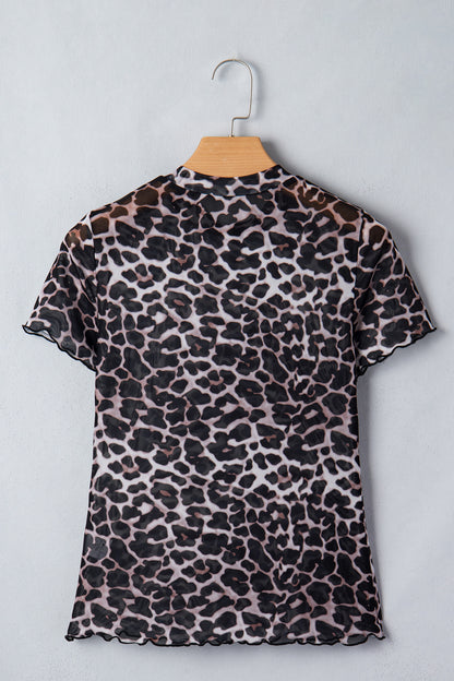 Leopard Sheer Mesh Short Sleeve Top