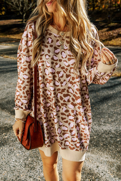 Leopard Long Sleeve Dress w/Pockets