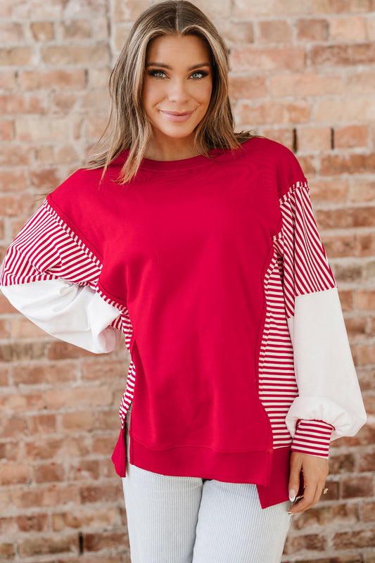 Stripe Patchwork Long Sleeve Colorblock Sweatshirt