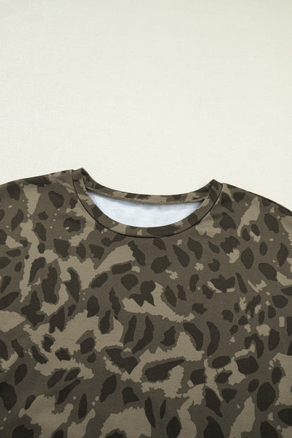 Leopard Crew Neck Tee & High Waist Shorts Set