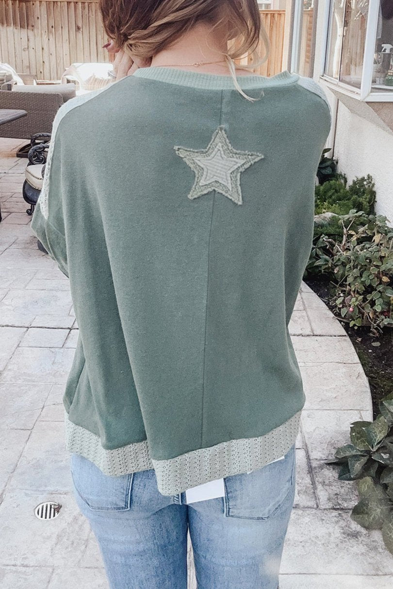 Star Patchwork Long Sleeve T-Shirt Plus Size