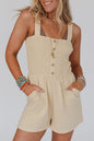 Smocked Button Front Sleeveless Romper