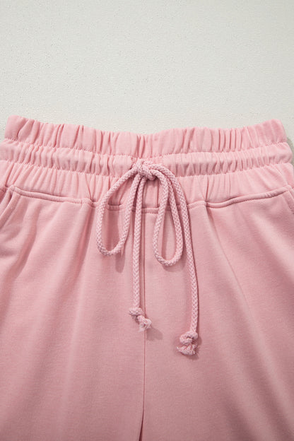 Solid Tee & Wide Leg Raw Hem Pants Set