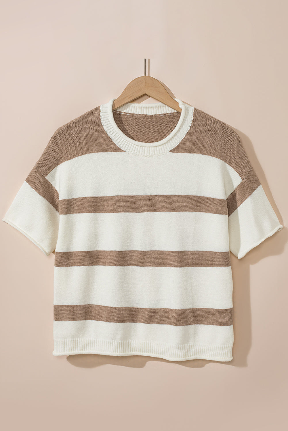 Stripe Knit Dropped Short Sleeve Sweater