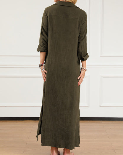 Gauze Buttoned Maxi Shirt Dress