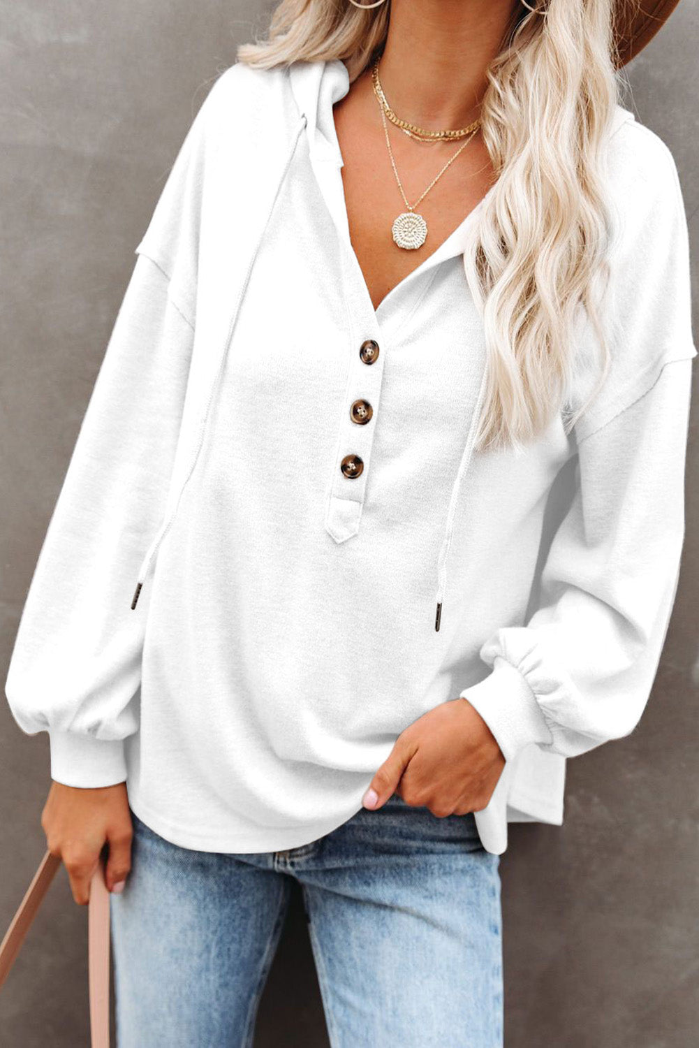 Half Buttoned High Low Hoodie