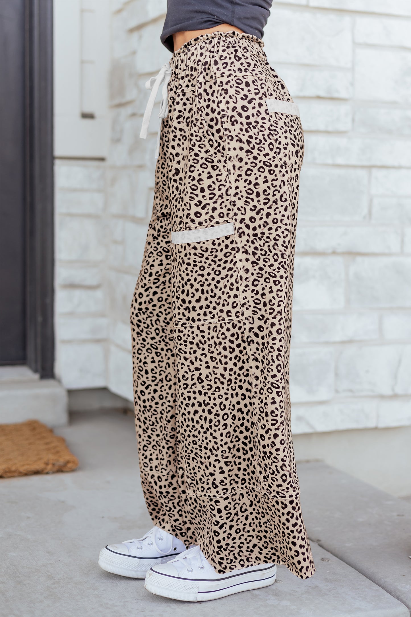 Leopard Terry Knit Wide Leg Pants