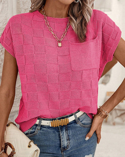 Lattice Short Sleeve Pocketed Sweater