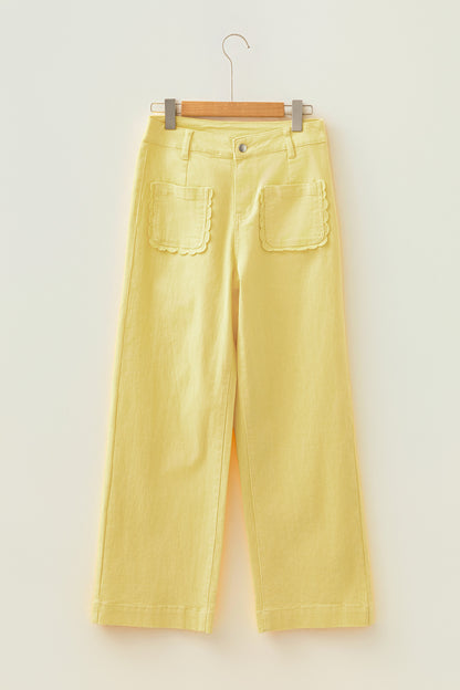 Solid Denim Scalloped Patch Pocket Shift Jeans