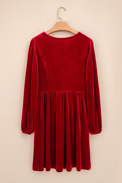 Bow Tie Velvet High Waist Mini Dress