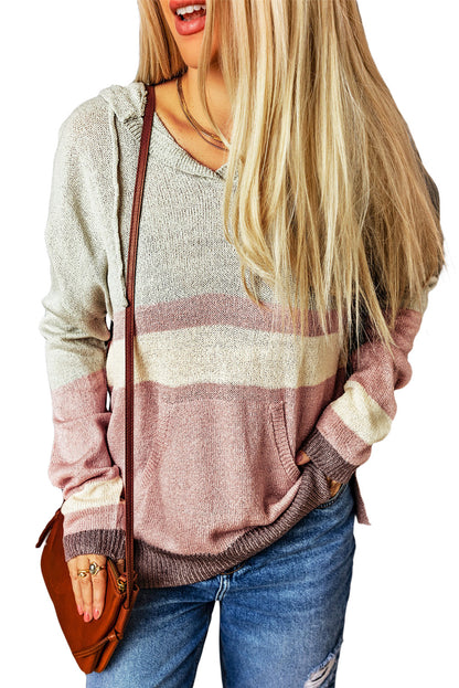 Colorblock Kangaroo Pocket Hooded Sweater