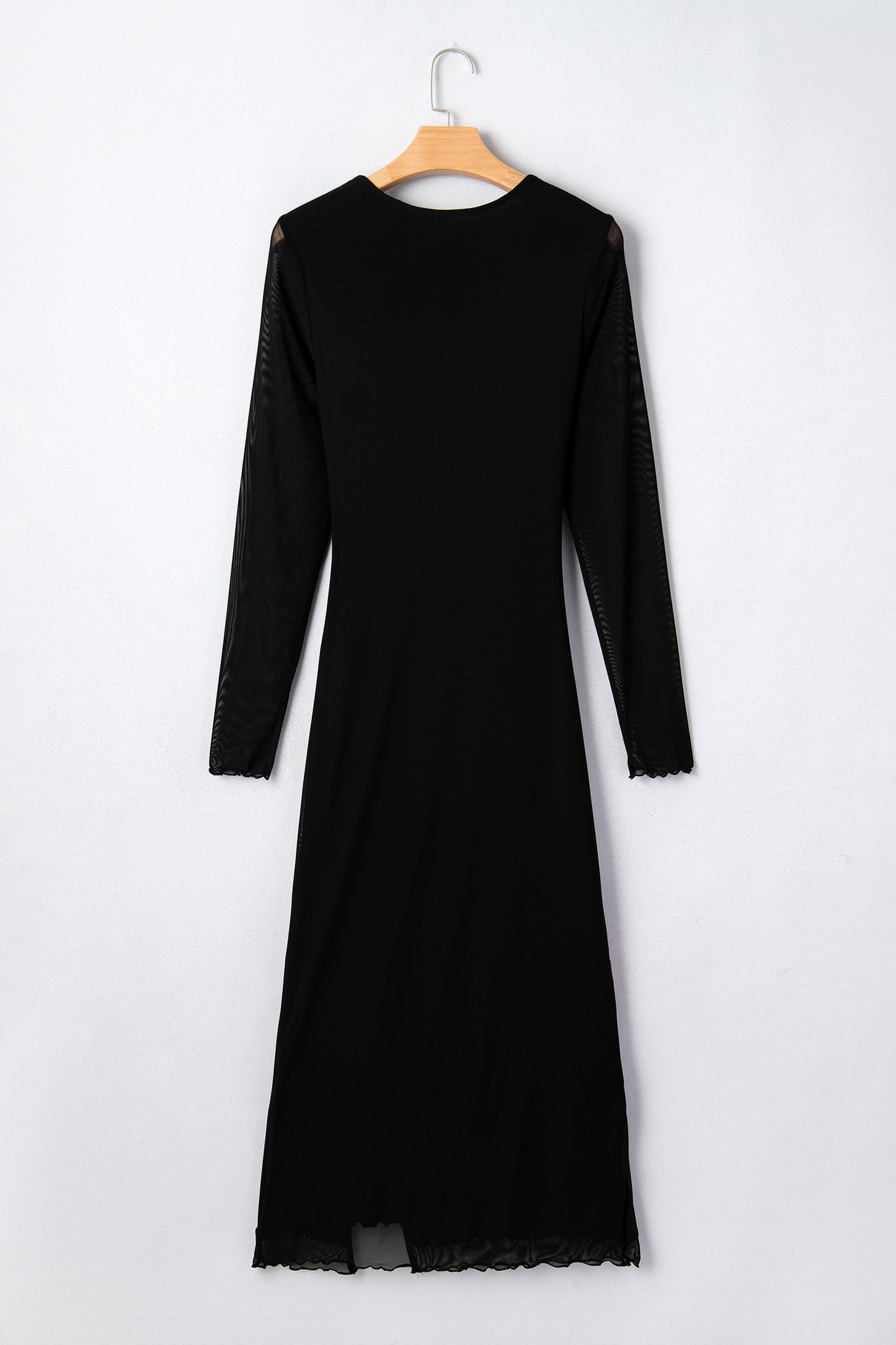 Solid Mesh Knotted Waist Side Slit Midi Dress