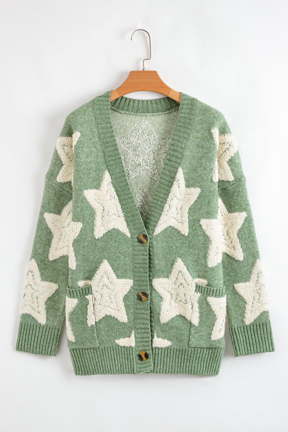 Star Sherpa Textured Buttoned Sweater Cardigan