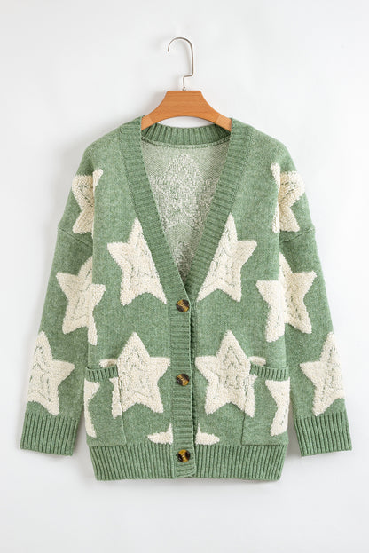 Star Sherpa Textured Buttoned Sweater Cardigan