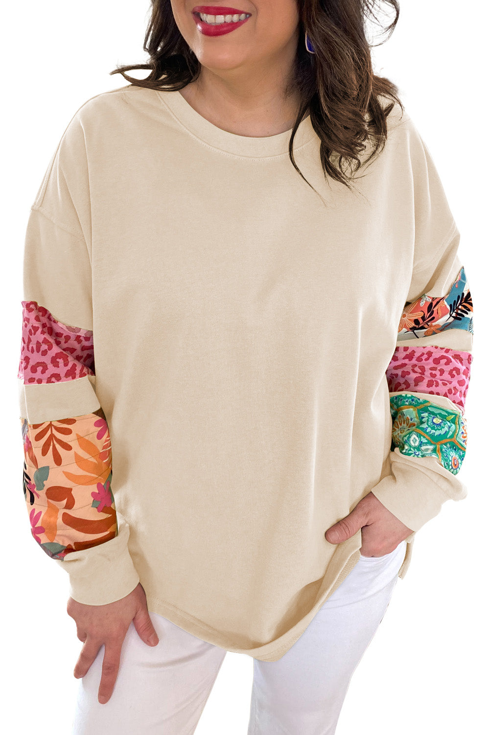 Patchwork Long Sleeve Sweatshirt Plus Size