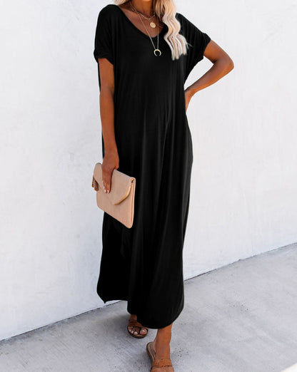 V-Neck Pocketed Maxi Shirt Dress