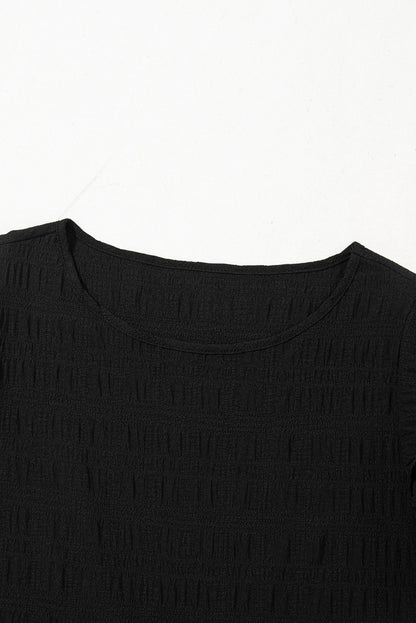 Solid Textured Ruffled Sleeve Round Neck Top