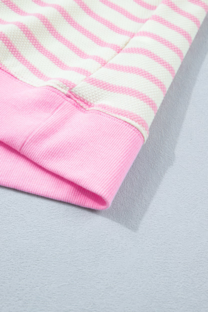 Stripe Patchwork Ruffle Short Sleeve Blouse