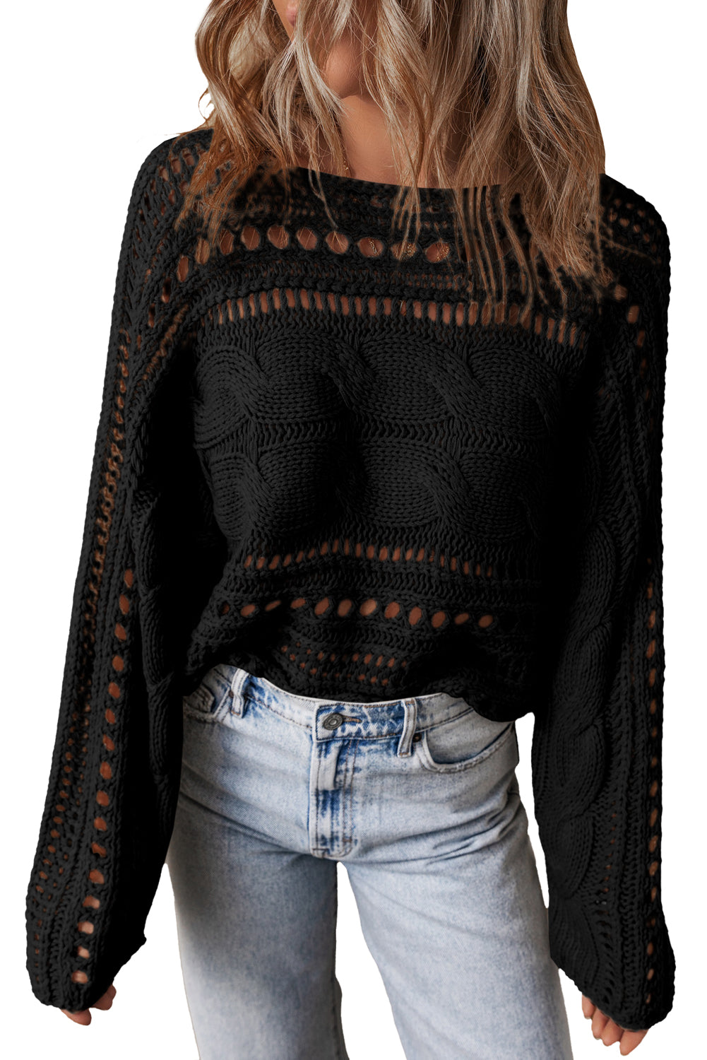 Hollowed Cable Knit Crop Sweater