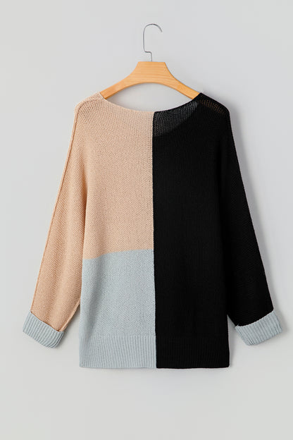 Colorblock Knit V-Neck Sweater