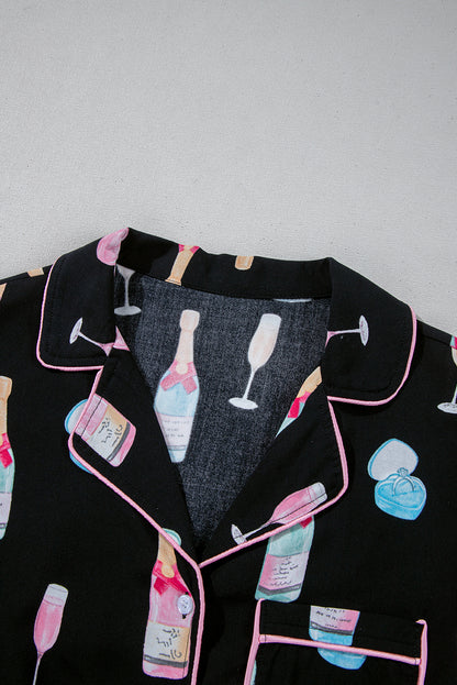 Valentine Wine Glass Bow Tie Pajama Set