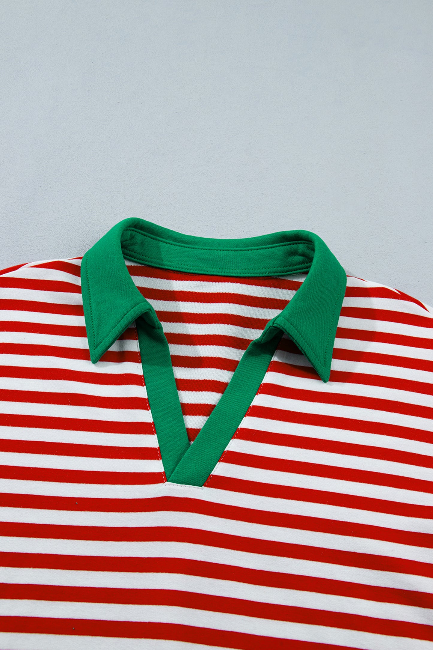 Stripe Colorblock Long Sleeve Collar Top & Shorts Set