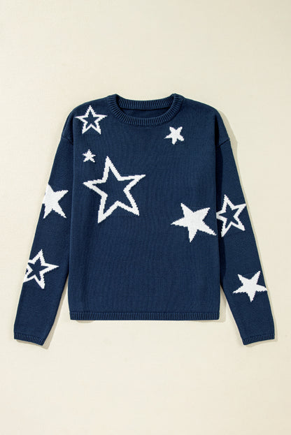 Star Knitted Drop Shoulder Sweater