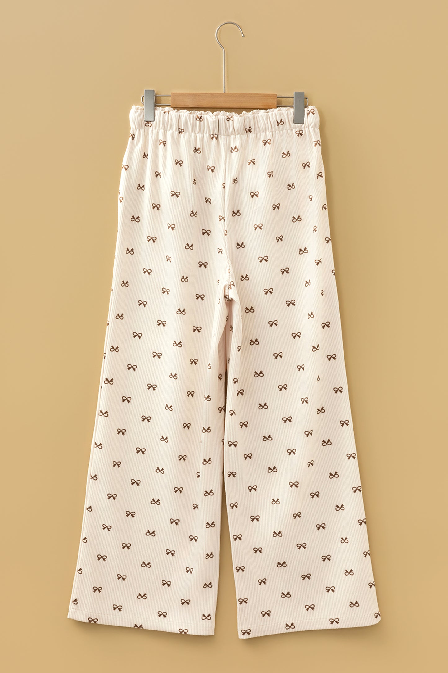Bow Corduroy Drawstring Elastic Waist Pants