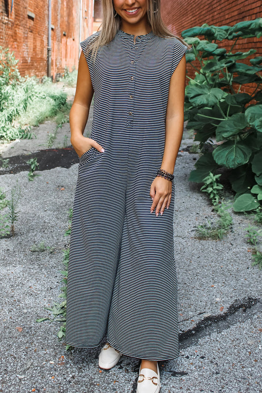 Stripe Sleeveless Wide Leg Jumpsuit